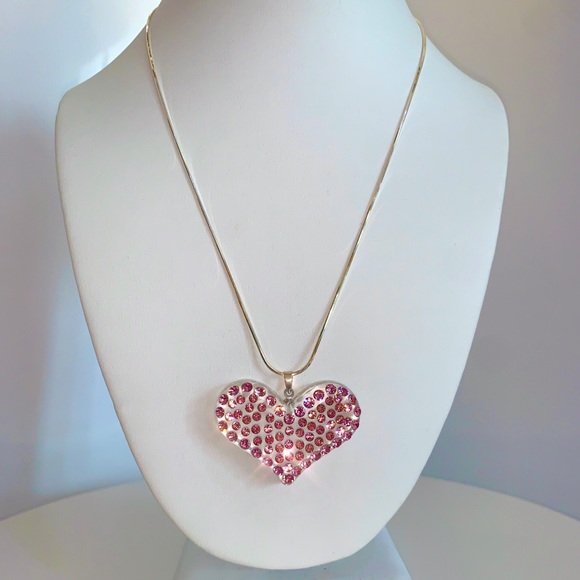 Pink Acrylic Heart Necklace Embellished With Genuine “Crystal Stone Elements” - Picture 9 of 13